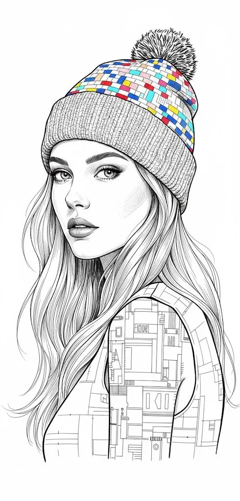 ภาพวาดลายเส้นหมึกขาวดำผู้หญิงสุดประณีต
