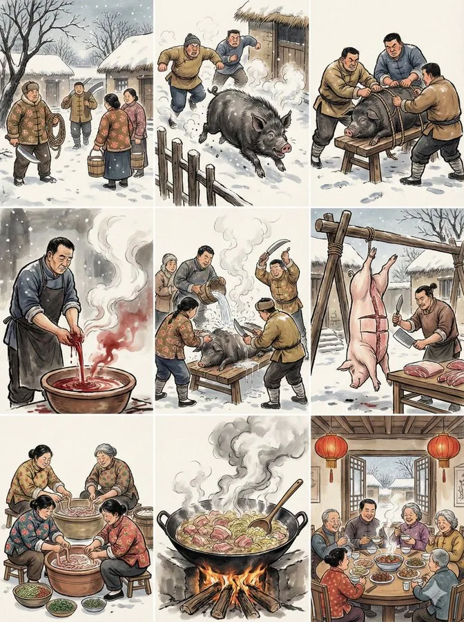 ภาพคอลลาจหมูปีใหม่สไตล์จีน 9 ช่อง 1