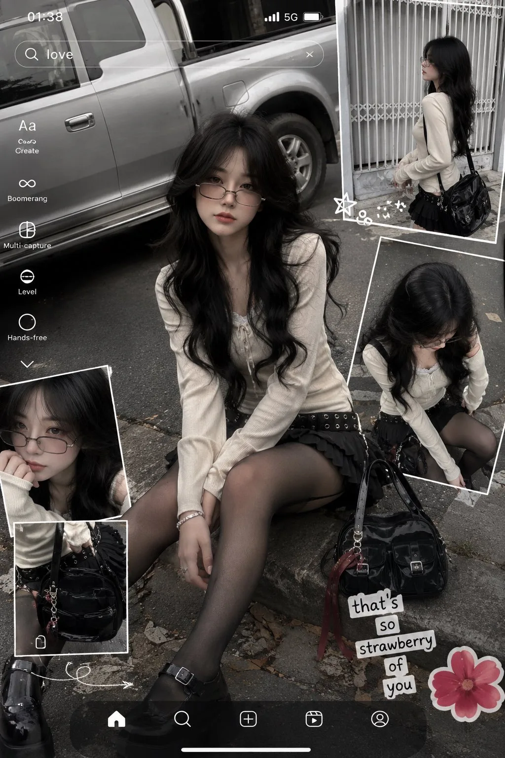 ภาพปะติดสาว Asian ในเฟรมกล้อง IG โทนเทาหม่น 1