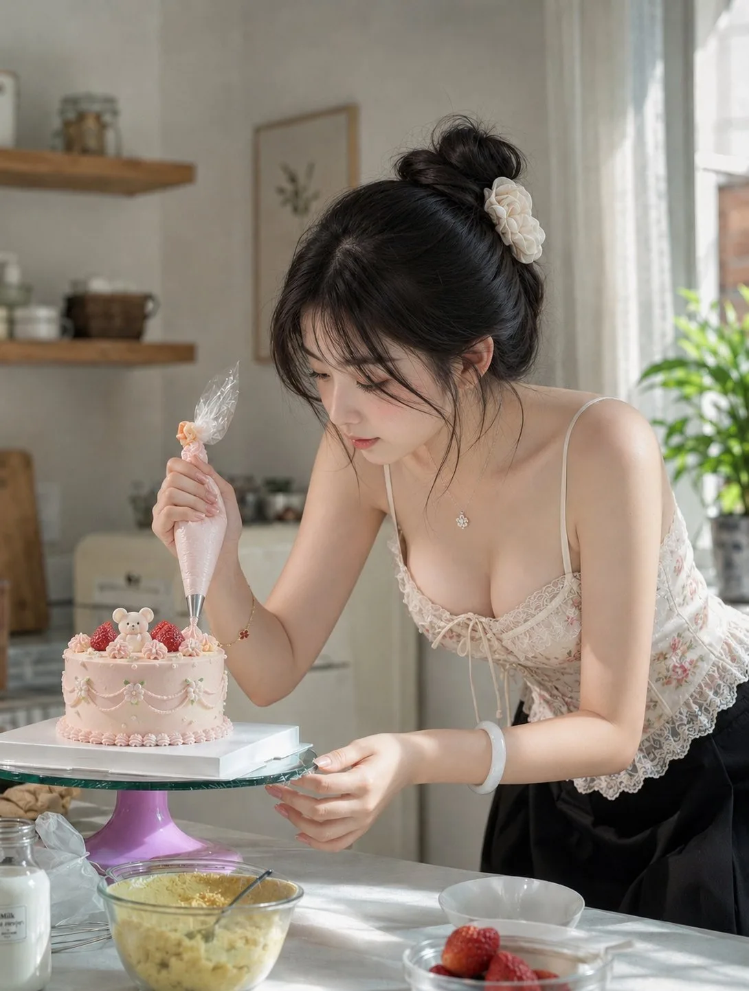 สาวญี่ปุ่นกับเค้กสตรอว์เบอร์รีหมีน้อยสุดน่ารัก 1