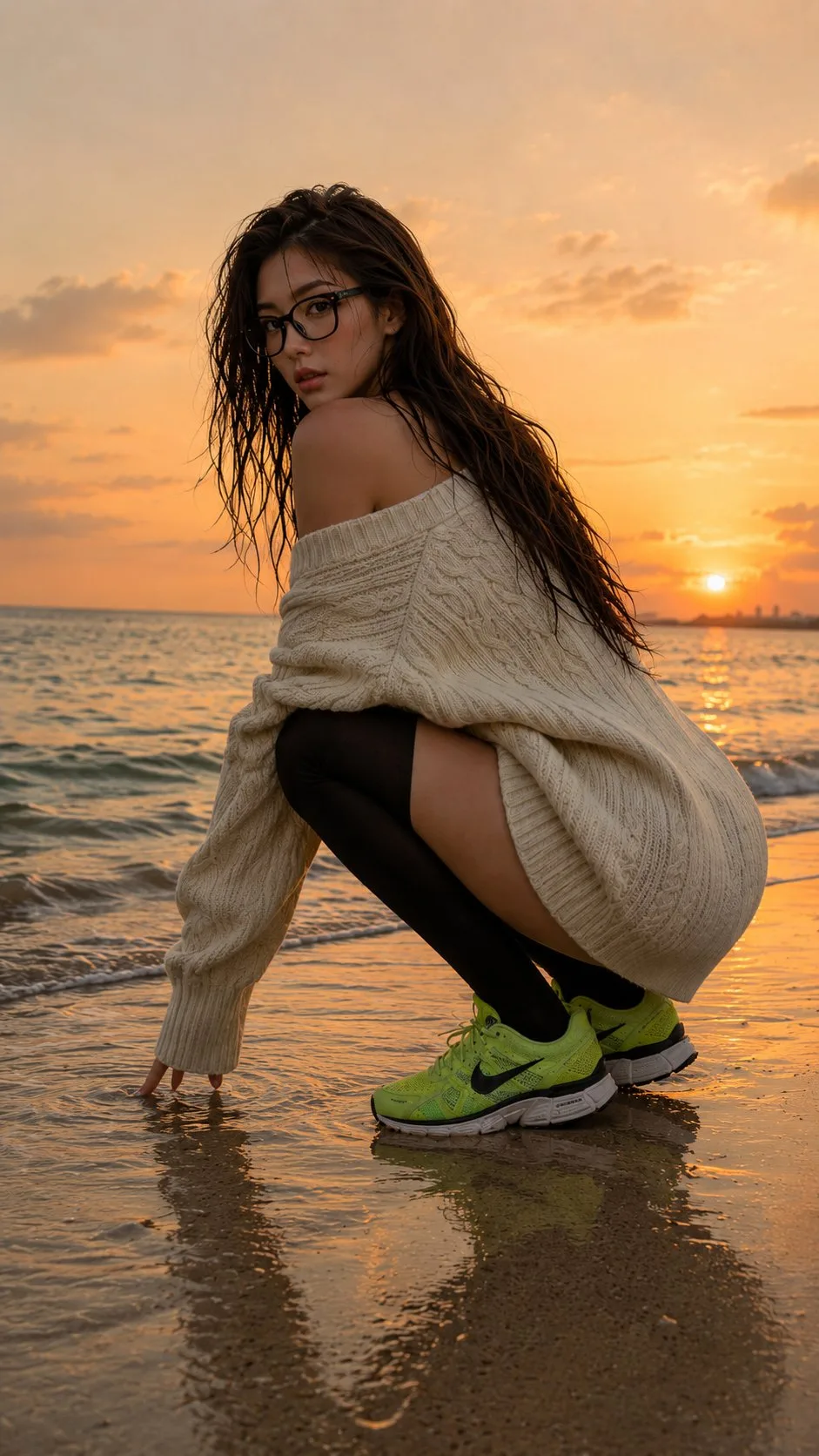 สาวญี่ปุ่น/เกาหลี สุดเซ็กซี่ ริมหาดทรายยามอาทิตย์อัสดง 1