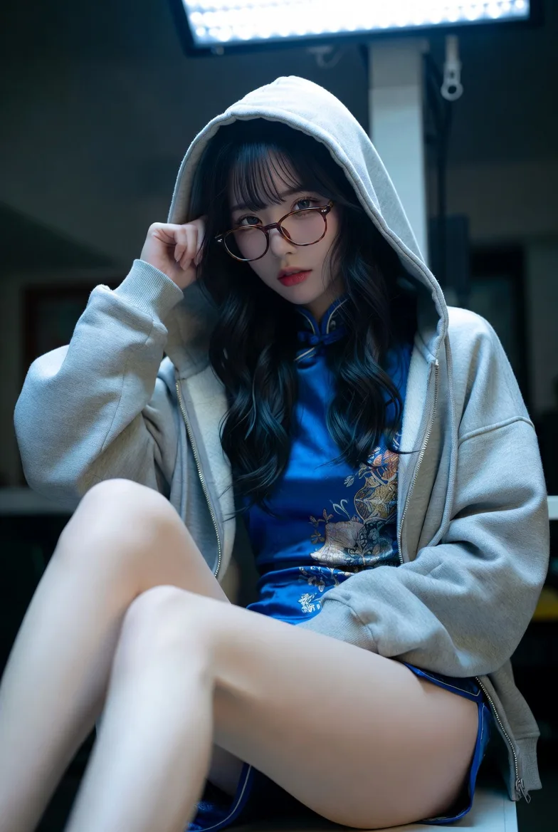 สาวเอเชียในชุดกี่เพ้ากับแว่นตาในห้องผ่าตัดร้าง 1