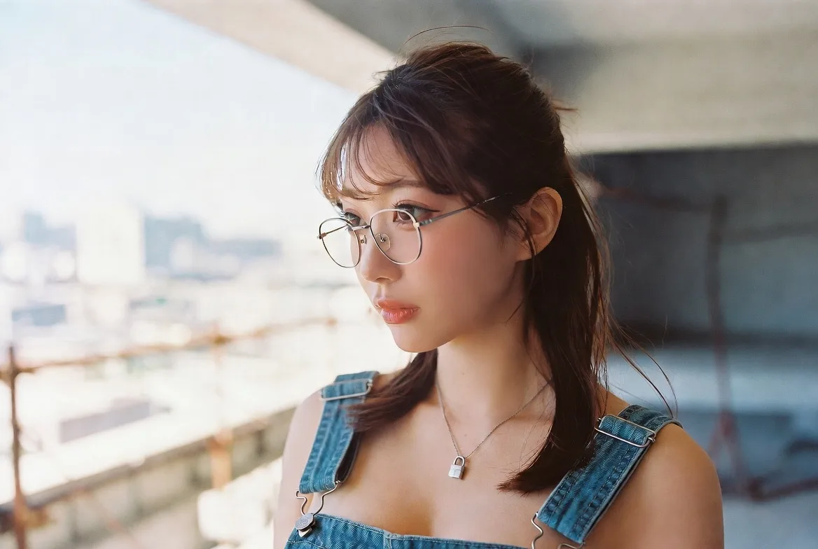 นางแบบสาวญี่ปุ่น/เกาหลีชุดเอี๊ยมยีนส์ขอบตึกสูง 2
