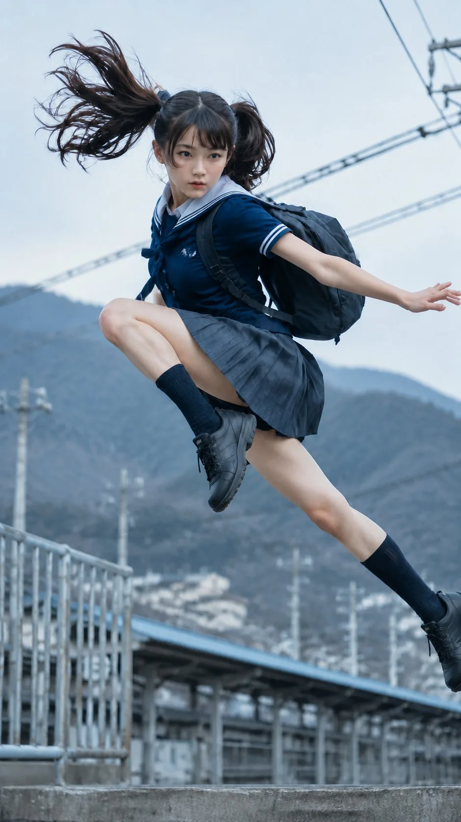 สาวชุดนักเรียนญี่ปุ่นกระโดดกลางอากาศ 1