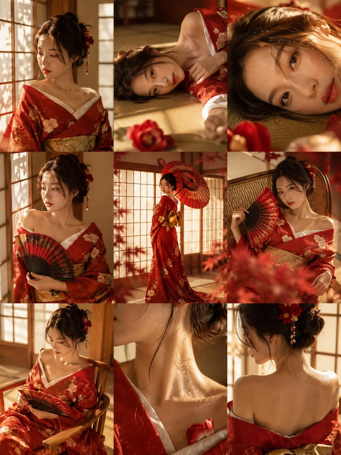 ภาพพอร์เทรตชุดกิโมโนสีแดงในห้องเสื่อทาทามิ 1