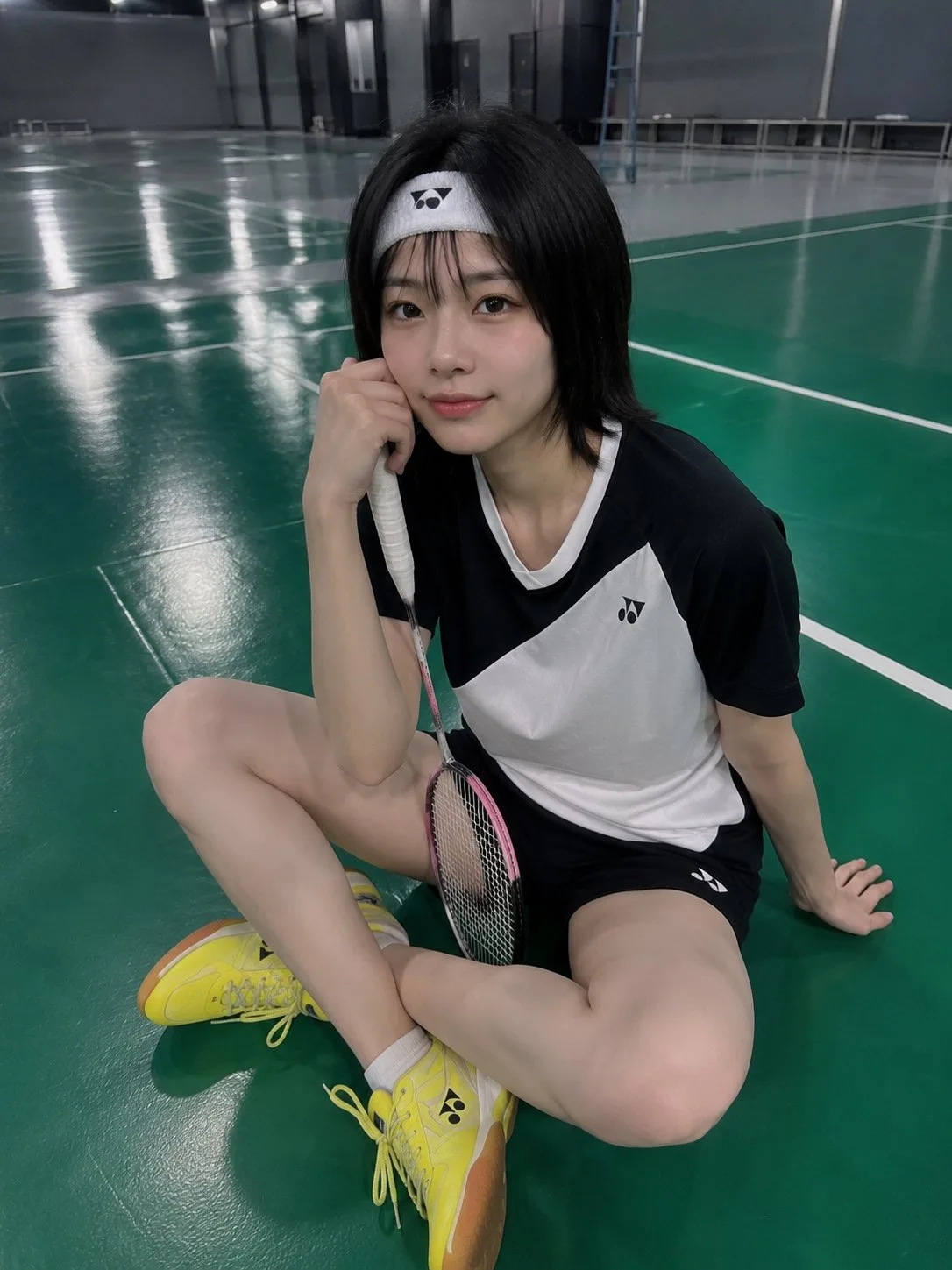 เซลฟี่สาวญี่ปุ่นในสนามแบดมินตันสไตล์สปอร์ต 1