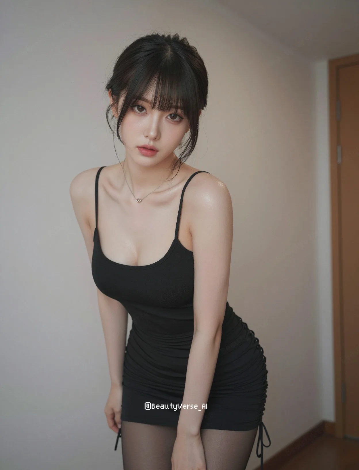 สาวญี่ปุ่นหน้าม้า ผมเกล้า ชุดเดรสสั้นสายเดี่ยว 1