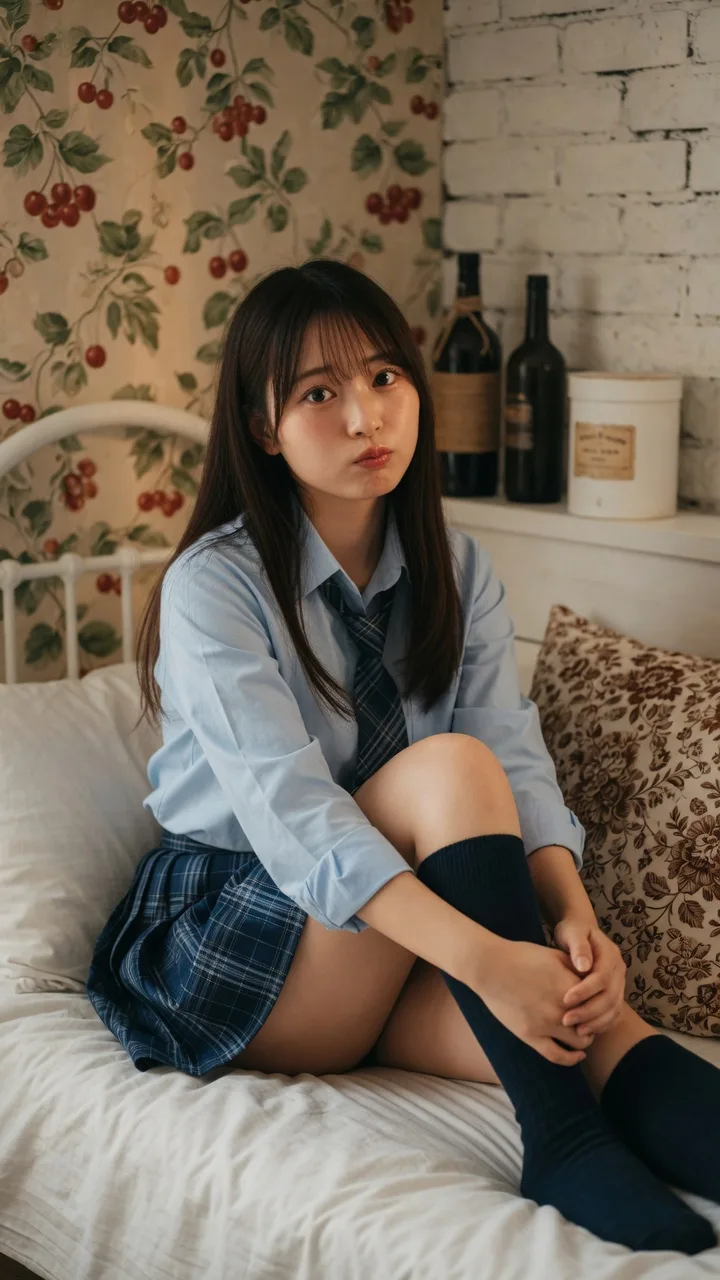 สาวญี่ปุ่นชุดนักเรียนในห้องนอน 1
