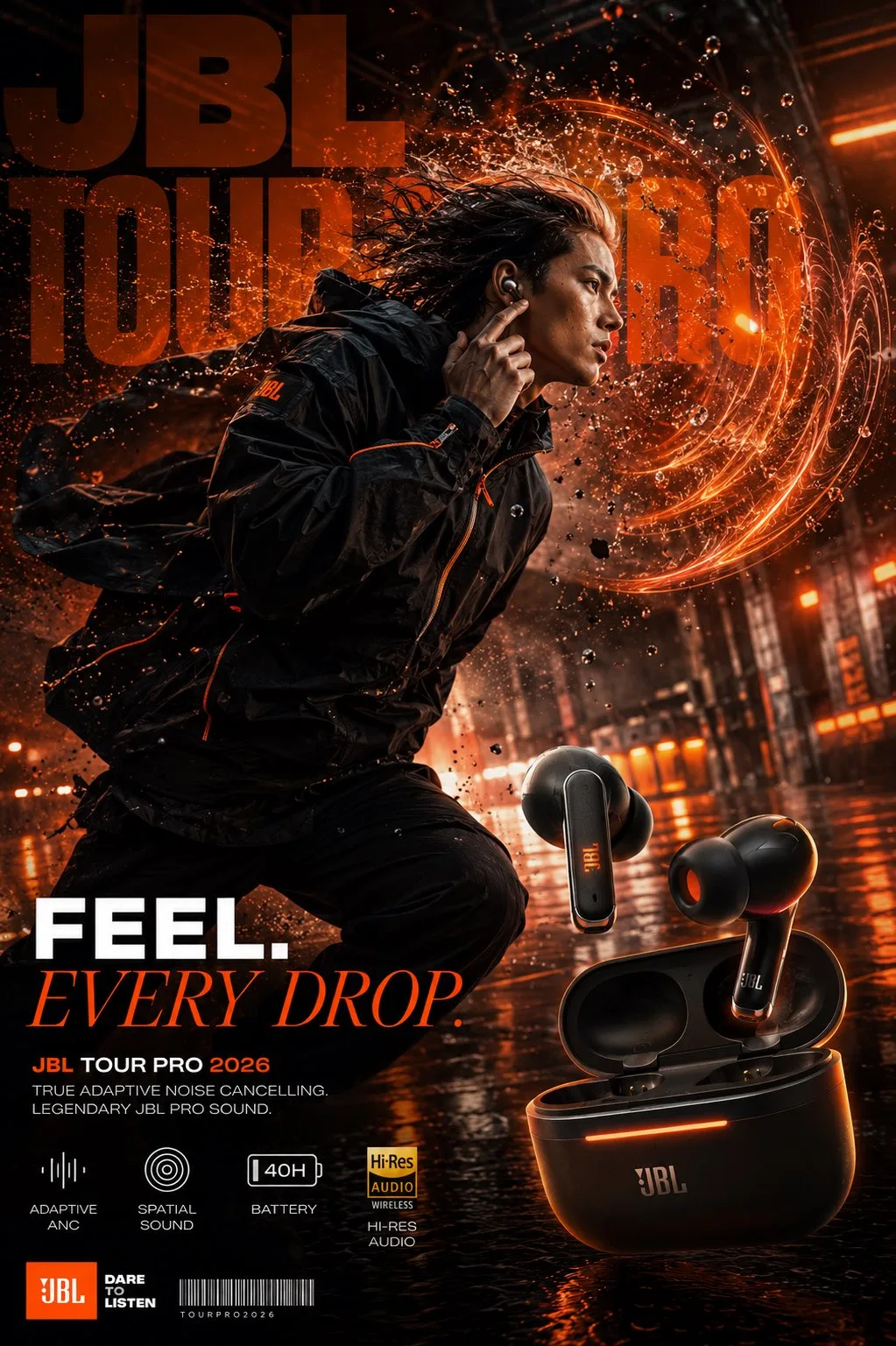 โปสเตอร์โฆษณาระดับภาพยนตร์ JBL Tour Pro 2026 1