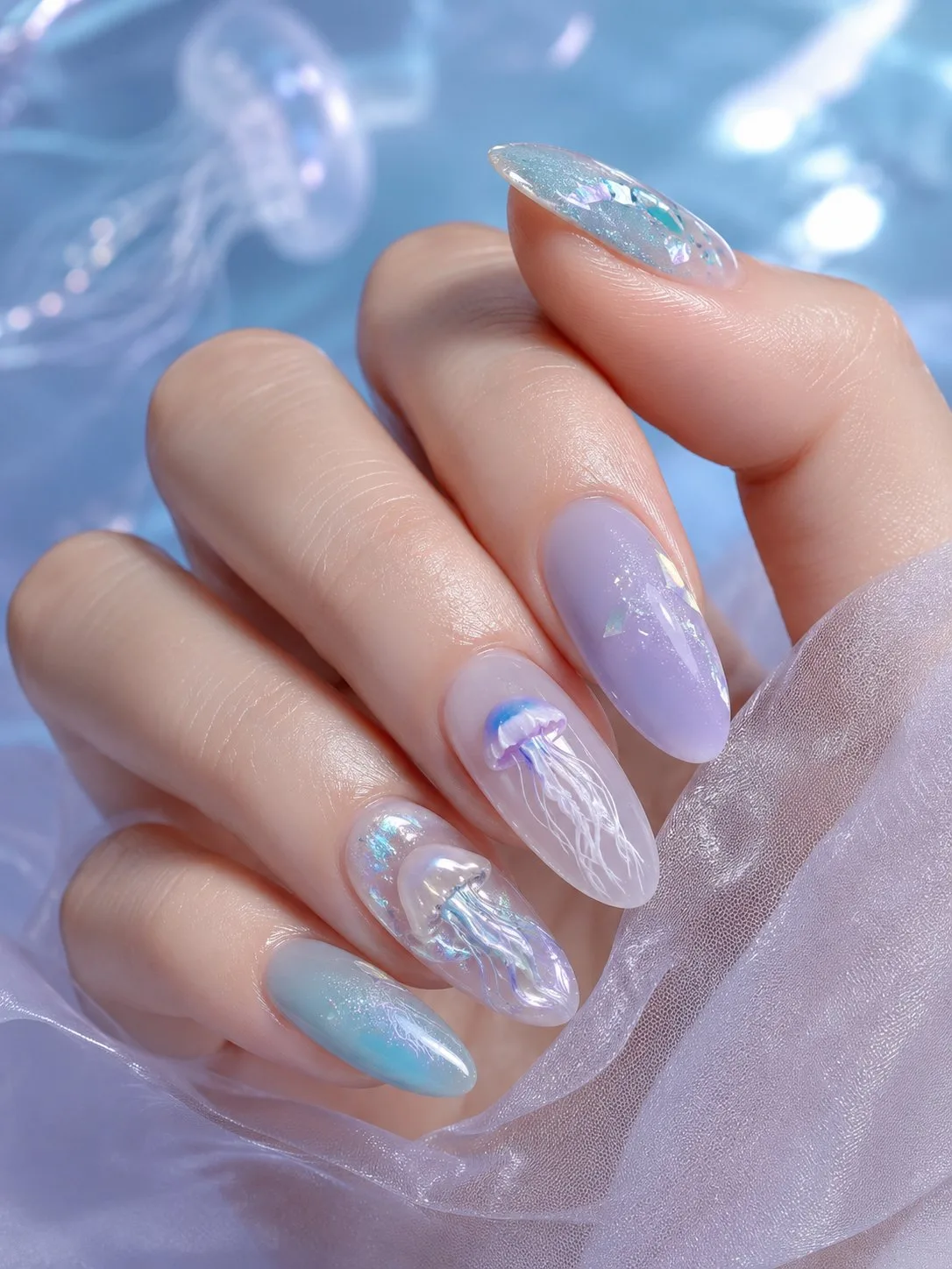เล็บเจลธีมแมงกะพรุนหรูหรา: สวยงามเหนือจินตนาการ 2