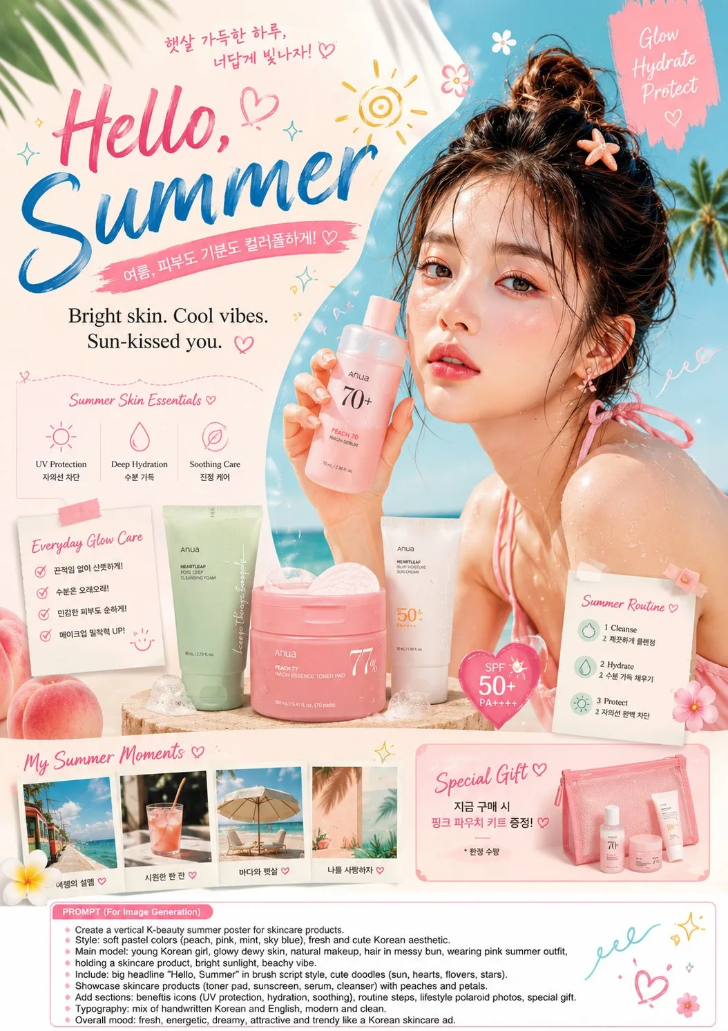 โปสเตอร์โฆษณา K-Beauty ฤดูร้อน สไตล์เกาหลี 1