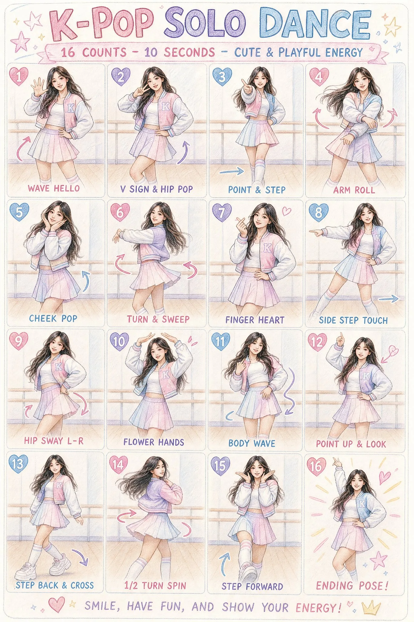 โปสเตอร์ท่าเต้น K-pop เดี่ยว | ดินสอสีสไตล์เกาหลี 1