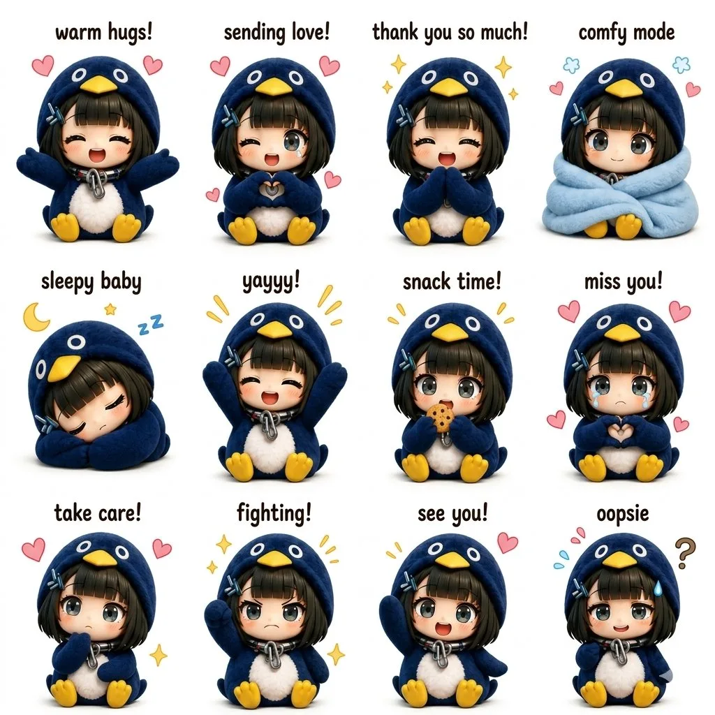 สติกเกอร์สาวน้อยเพนกวินสีฟ้าสุดคิ้วท์ 1