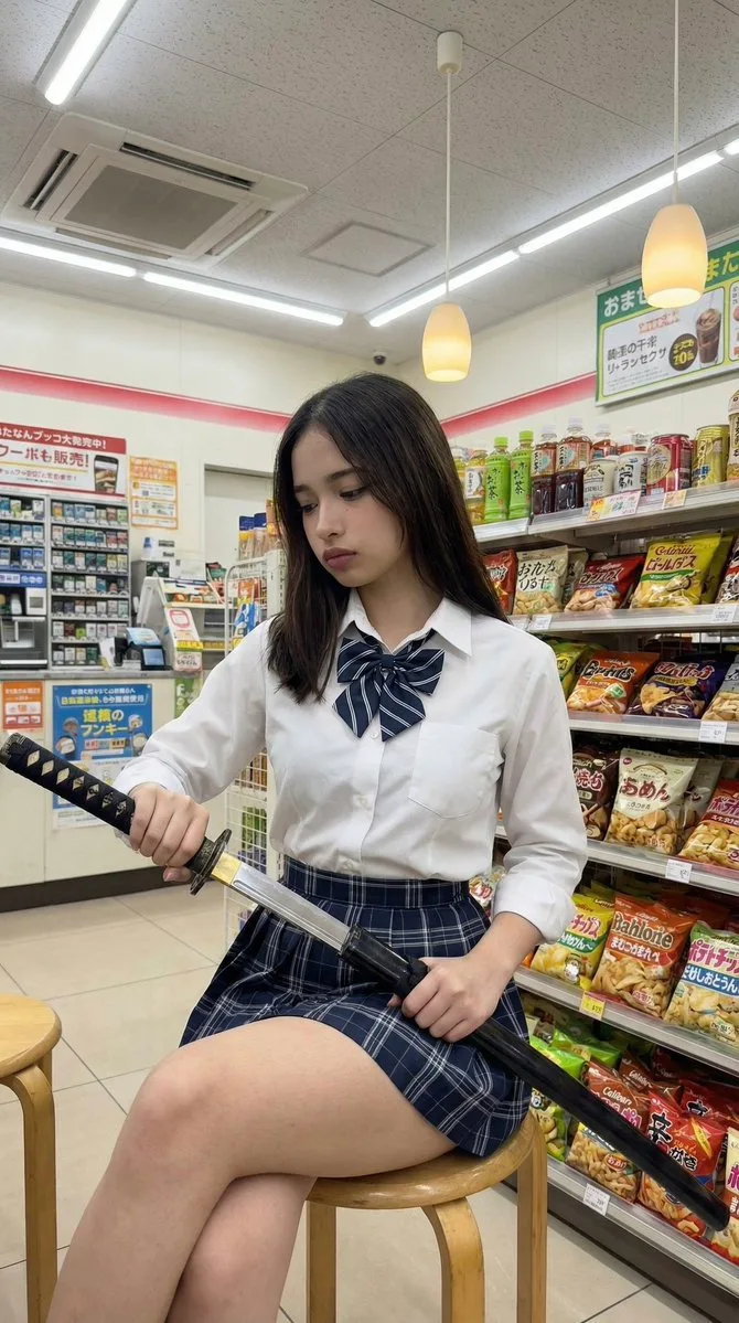 สาว JK ถือมีดในร้านสะดวกซื้อญี่ปุ่น 1