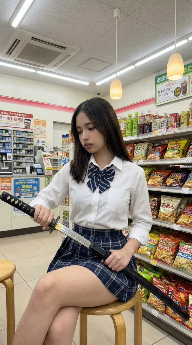 สาว JK ถือมีดในร้านสะดวกซื้อญี่ปุ่น