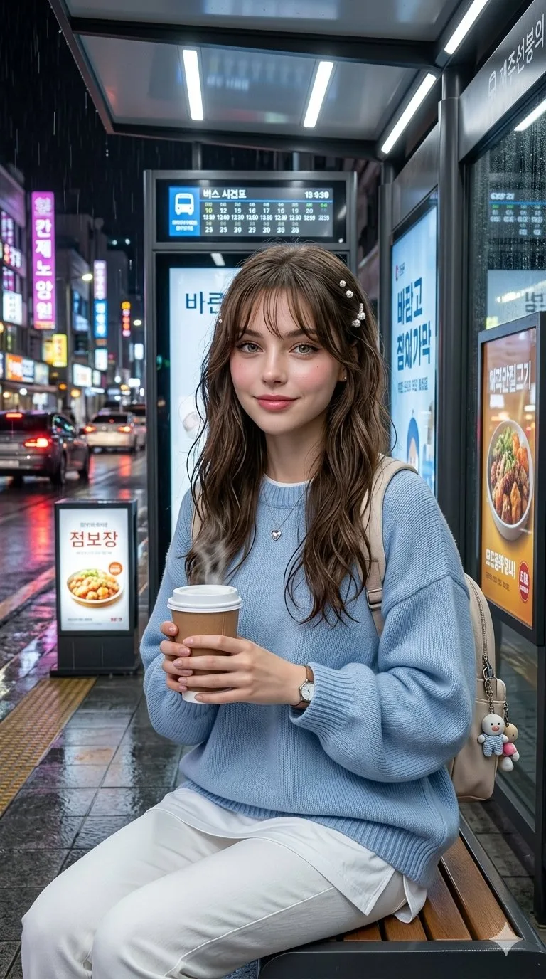 สาวเกาหลีสุดชิค รอรถบัสท่ามกลางค่ำคืนฝนพรำ 1