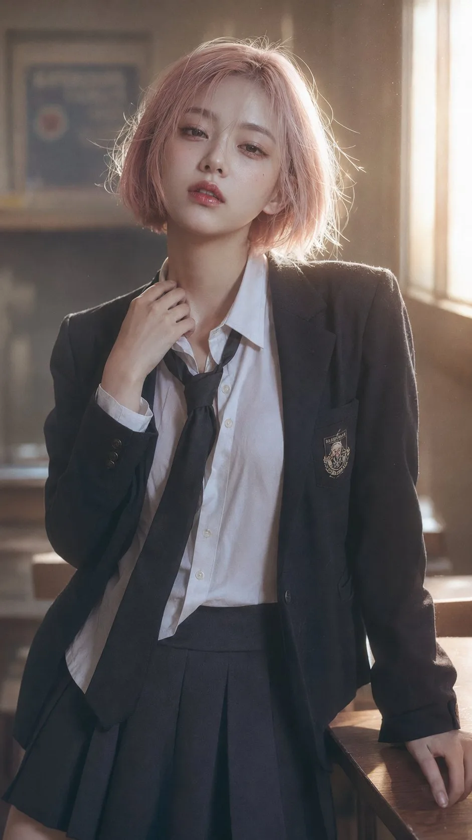 ภาพพอร์ตเทรตสาวผมชมพูสั้น สไตล์นิตยสารเกาหลีในรั้วมหาลัย 1