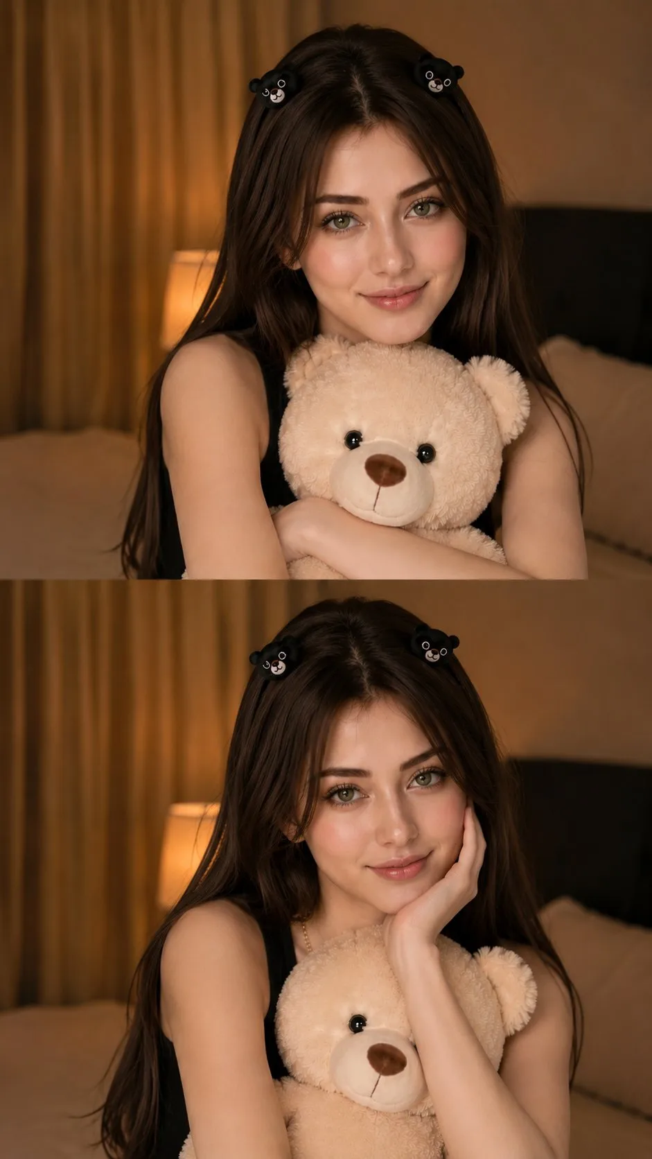 สาวเกาหลีกับตุ๊กตาหมี: คอลลาจ 2 ภาพแนวตั้ง 1