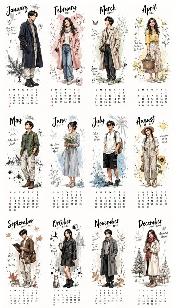 ปฏิทินตั้งโต๊ะ 2027 สไตล์การ์ตูนเกาหลี 1