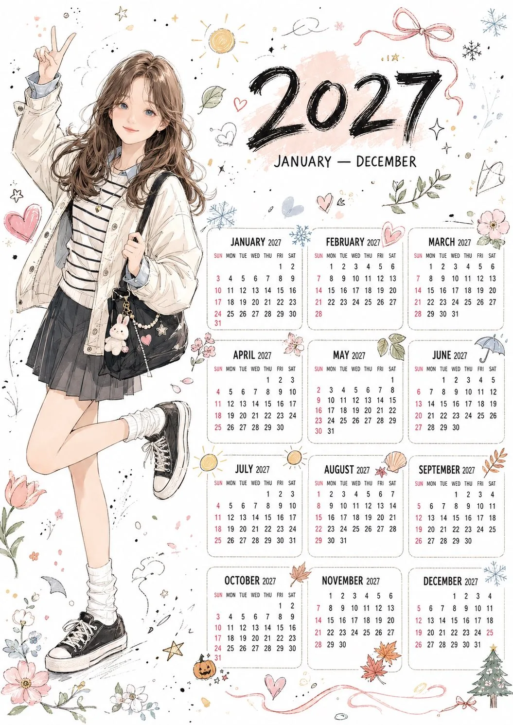 ปฏิทินตั้งโต๊ะ 2027 สไตล์การ์ตูนเกาหลี 2