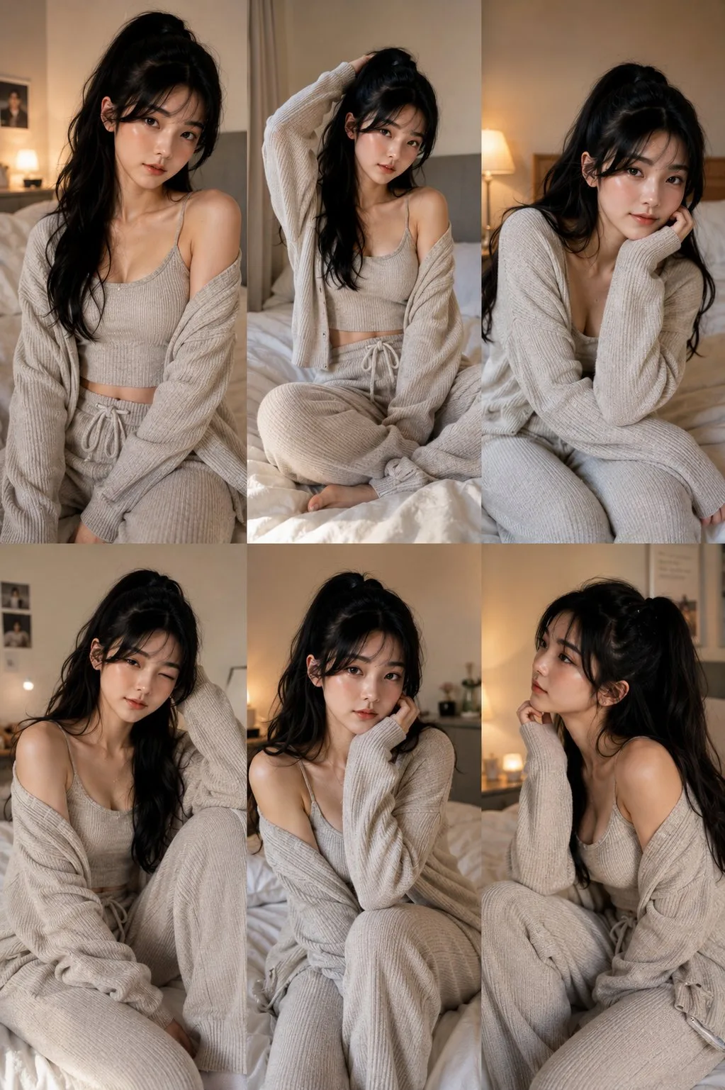 ภาพปะติดหญิงสาวเกาหลีในห้องนอนสไตล์มินิมอล 1