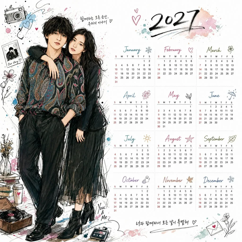 ปฏิทินตั้งโต๊ะสไตล์เกาหลี 2027 ลายการ์ตูน 1