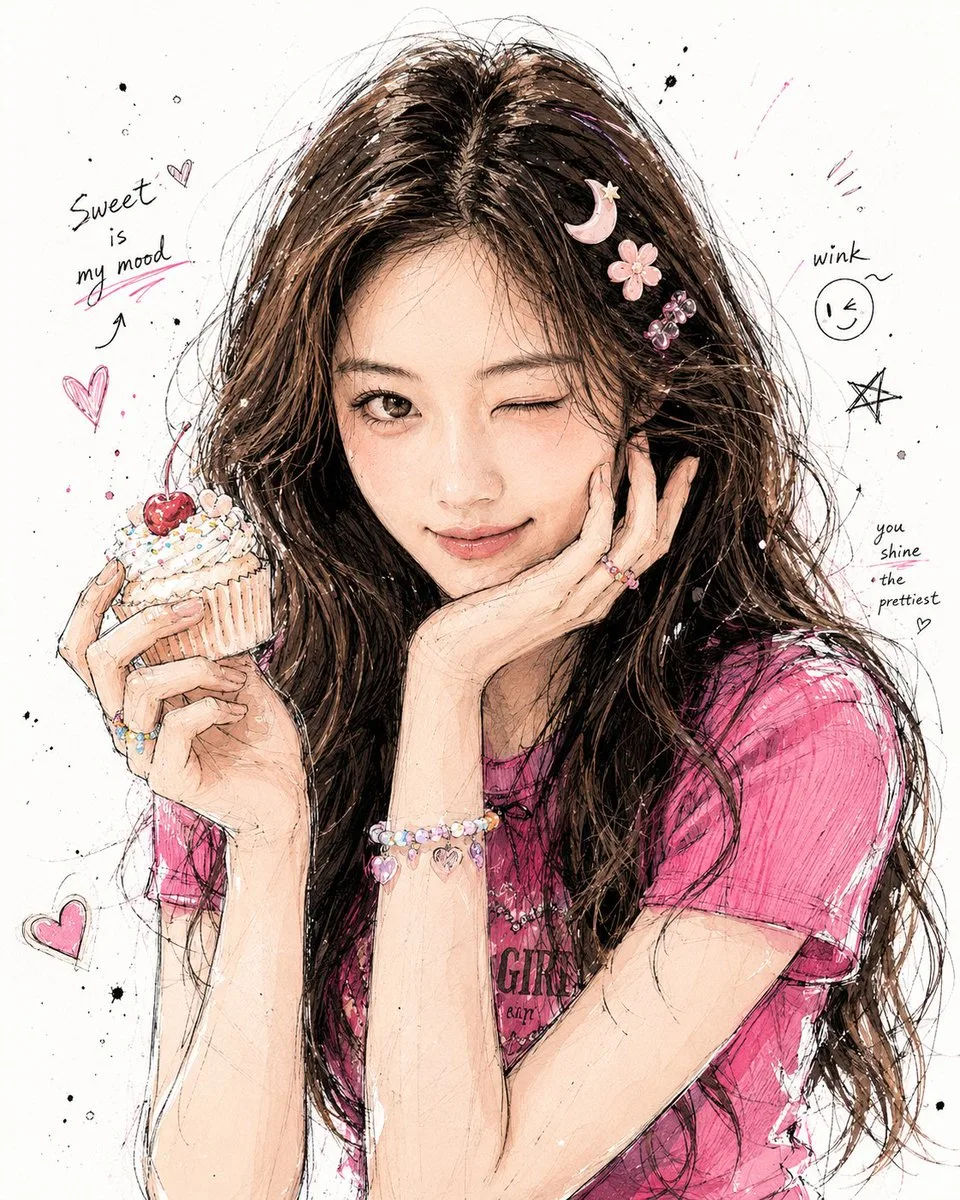 โปสเตอร์บุคคลสไตล์เกาหลี: ลายเส้นมือวาดแบบฉบับการ์ตูน 1