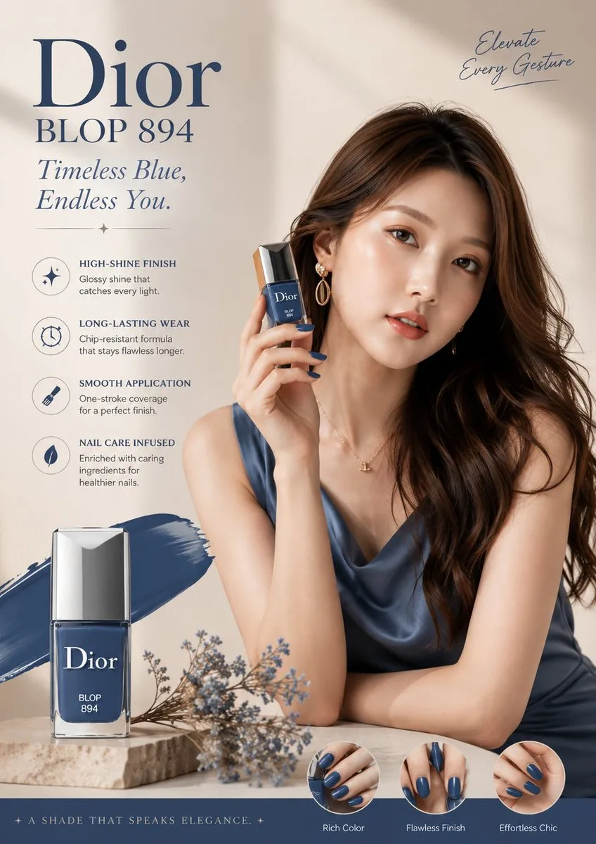 โปสเตอร์ยาทาเล็บสีน้ำเงินกรมท่า สไตล์เกาหลีหรูหรา 1