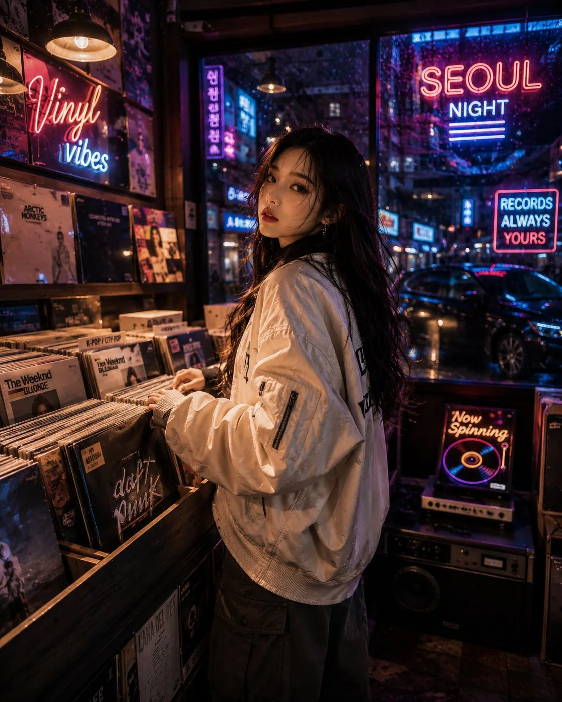 สาวเกาหลีกับร้านแผ่นเสียงยามค่ำคืน สไตล์วินเทจ 1