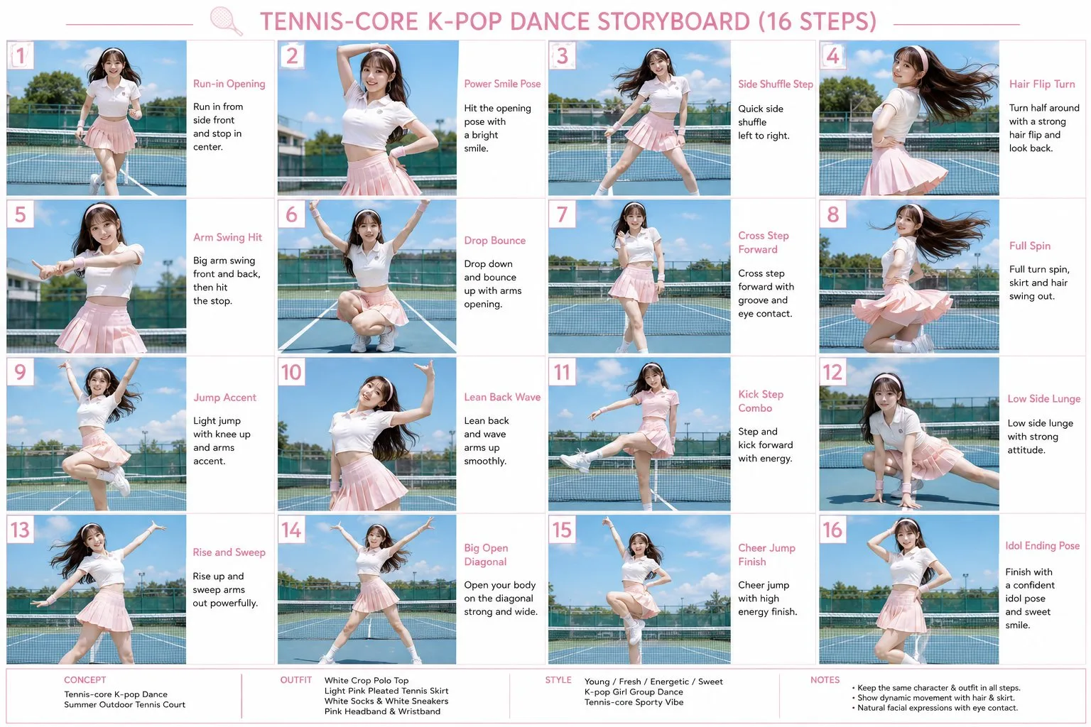 สตอรี่บอร์ดท่าเต้น K-POP แนวเทนนิส-คอร์ท 1
