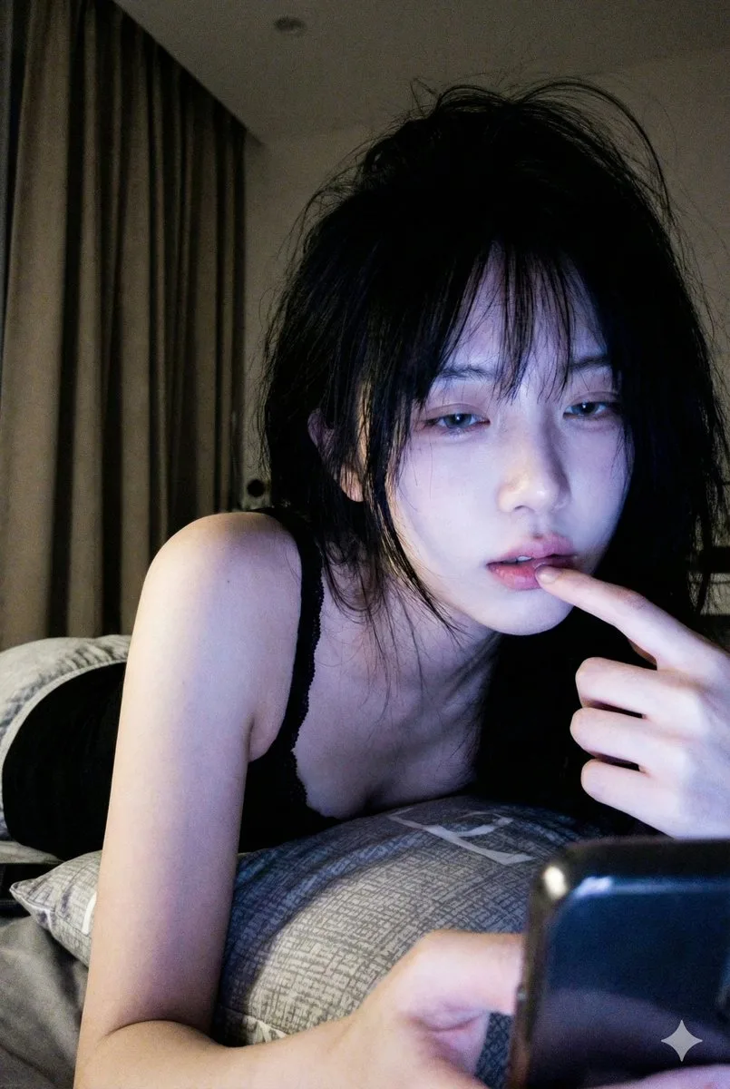 สาวม่วงขี้เกียจในแสงมือถือยามดึก 1