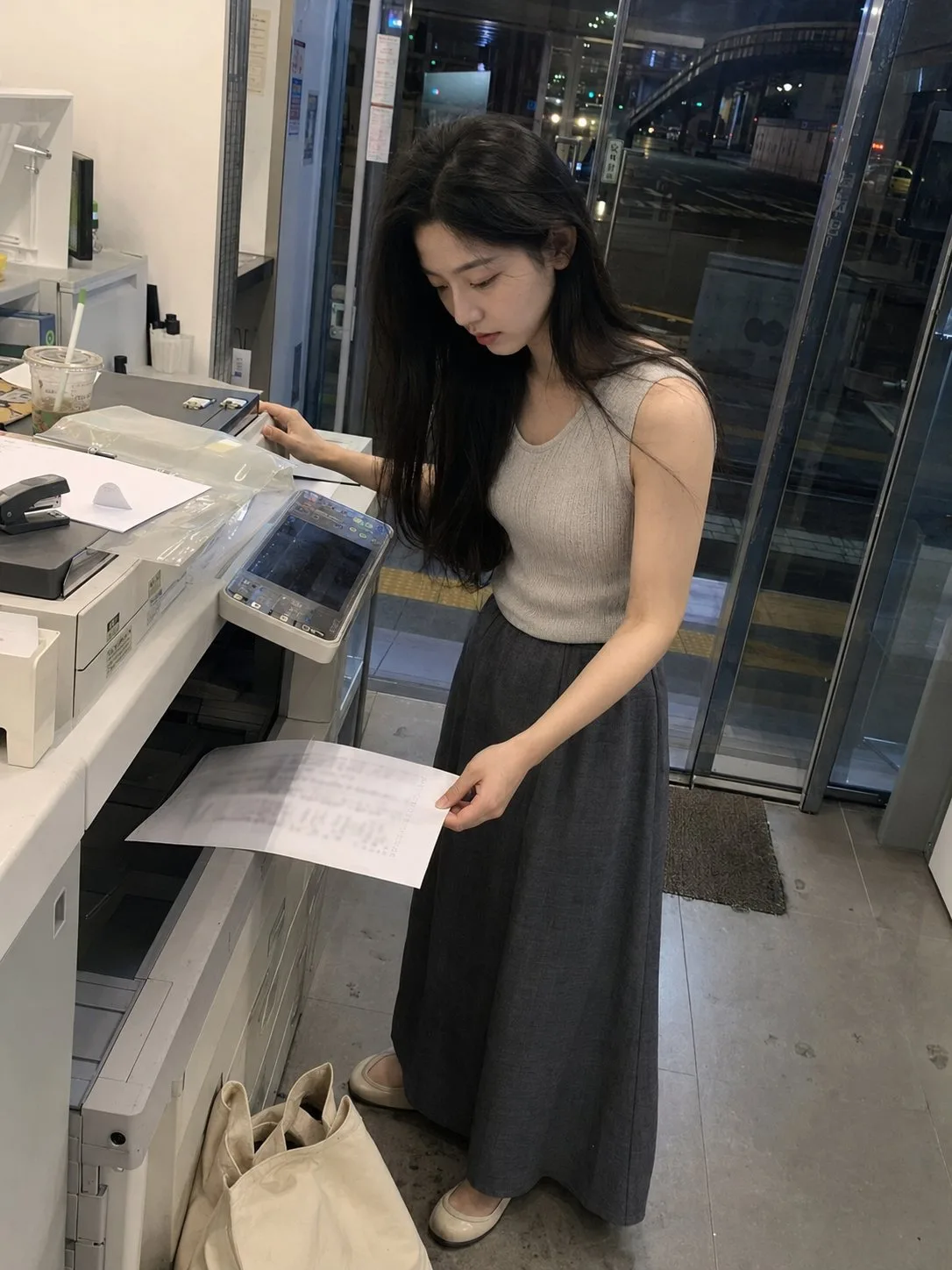 ถ่ายภาพสแนปช็อตหญิงสาวชาวเอเชียในร้านพิมพ์ยามดึก 1