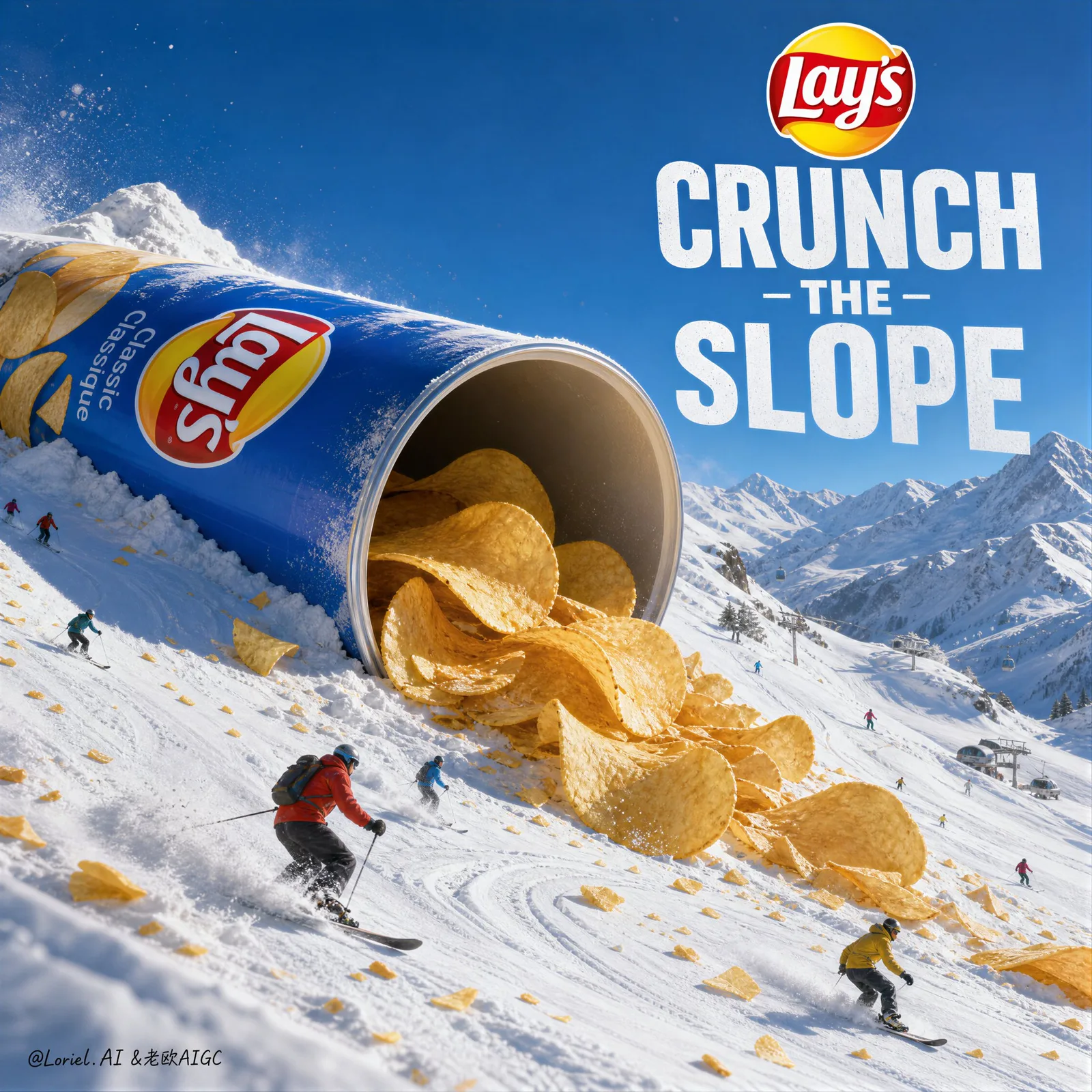 โปสเตอร์โฆษณา Lay's: ภูเขามันฝรั่งยักษ์ในลานสกี 1