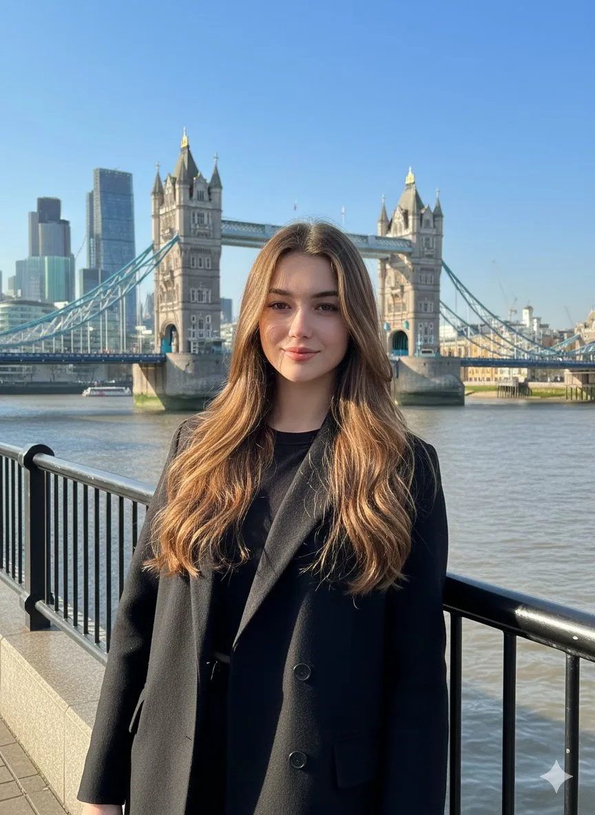 สาวชุดดำริมแม่น้ำเทมส์กับ Tower Bridge 1