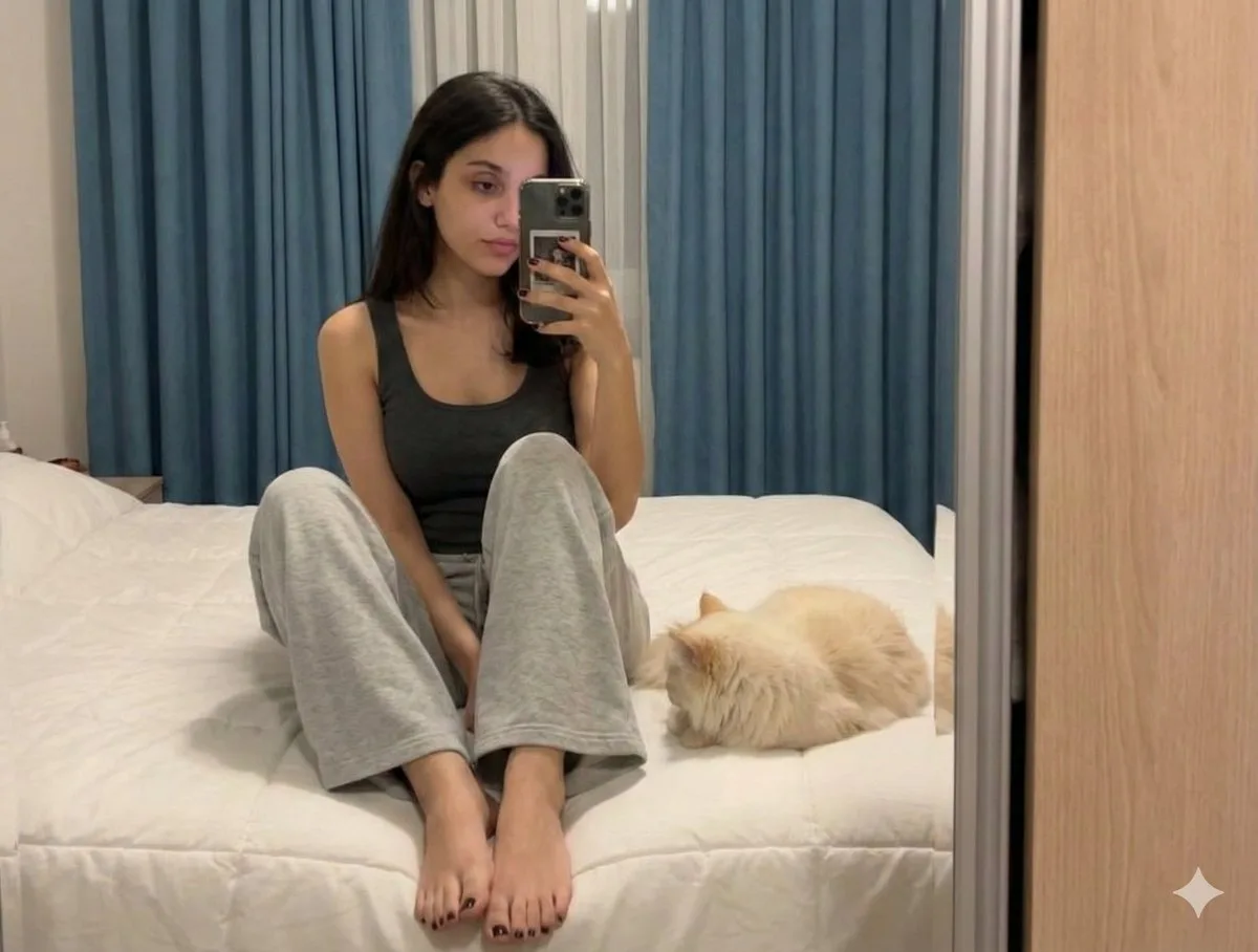 สาวผมยาวกับแมว: เซลฟี่กระจกสุดชิลล์ 1