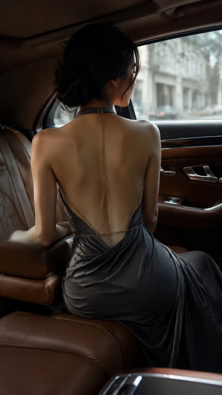 แฟชั่นแบ็กเลสสุดหรูในเบาะหลังรถสปอร์ต 1