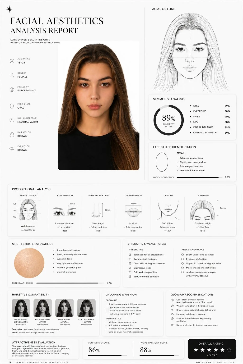 รายงานวิเคราะห์ใบหน้าขั้นสูง สไตล์มินิมอลขาวดำ 1