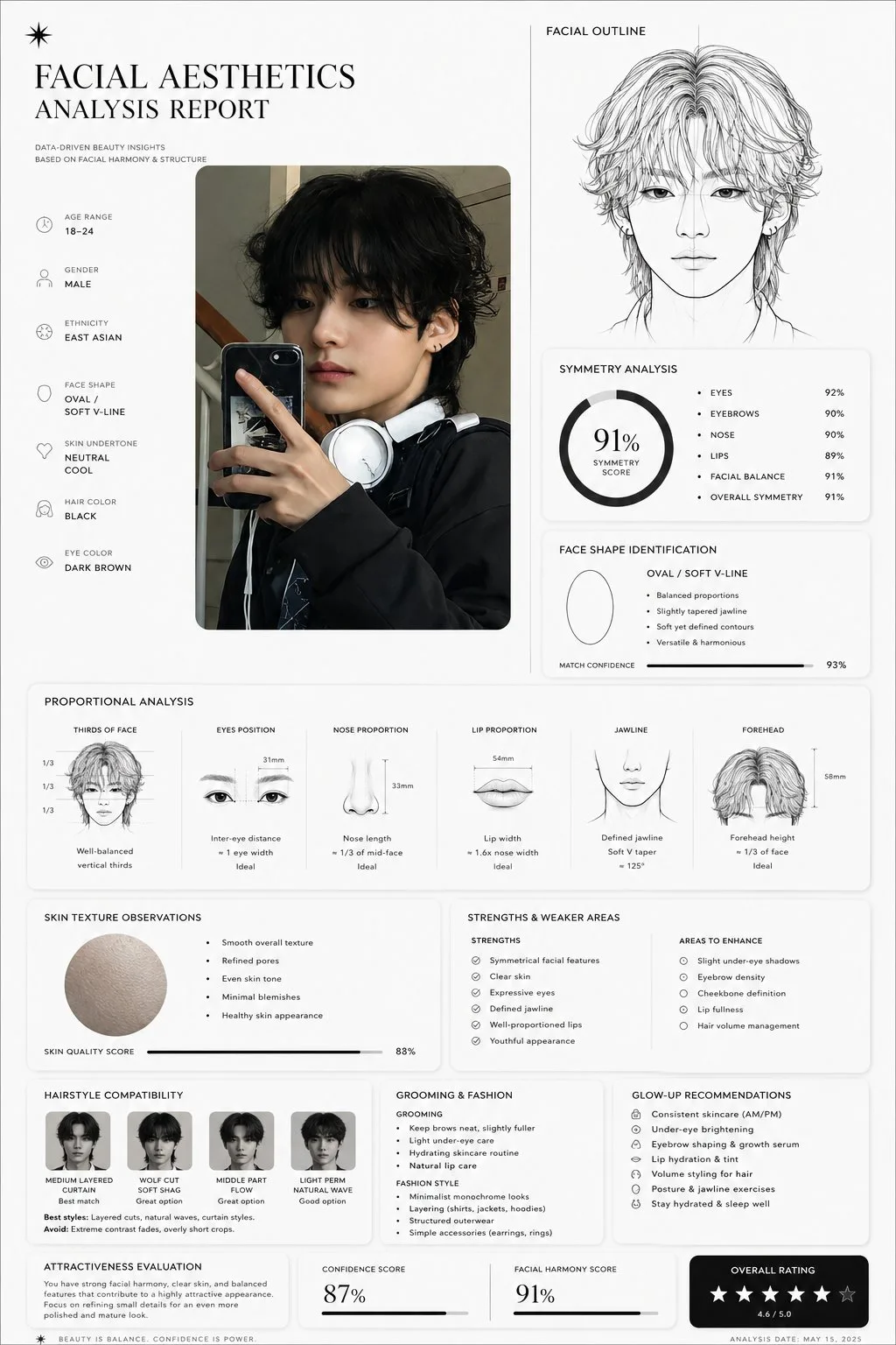 รายงานวิเคราะห์ใบหน้าขั้นสูง สไตล์มินิมอลขาวดำ 2