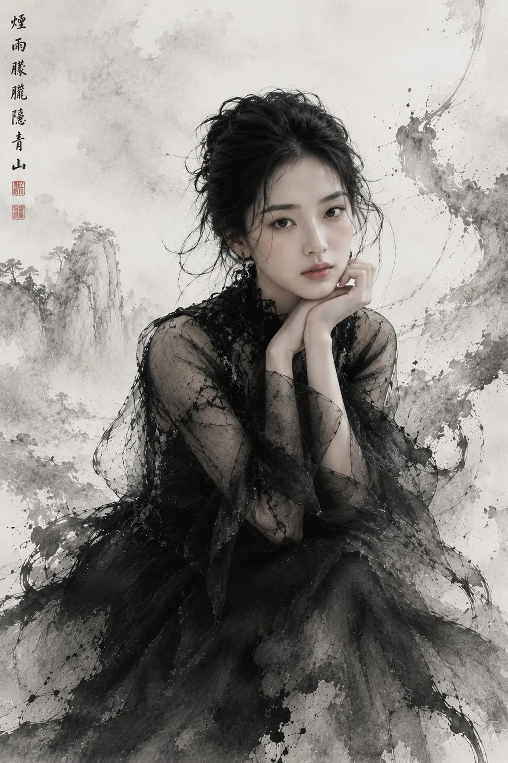 ภาพเหมือนนางแบบแฟชั่นหมึกจีนสุดหรู 2