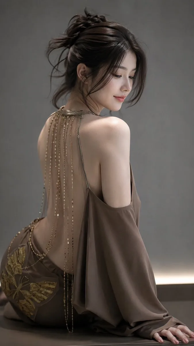 ภาพแฟชั่นหรูหรา: สาวเอเชียในชุดราตรีผ้าซาติน 1