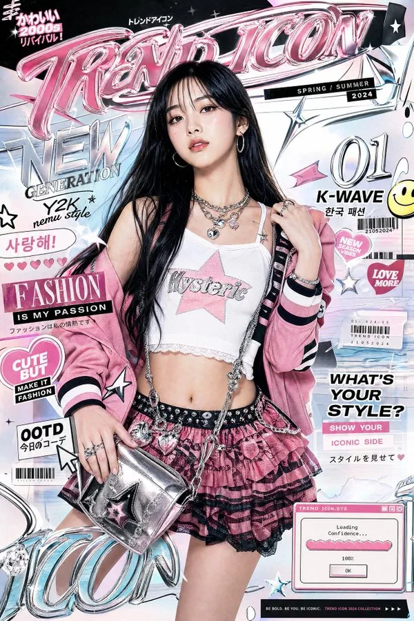 โปสเตอร์แฟชั่นหรูหรา: สาวเอเชียสไตล์ Y2K 1