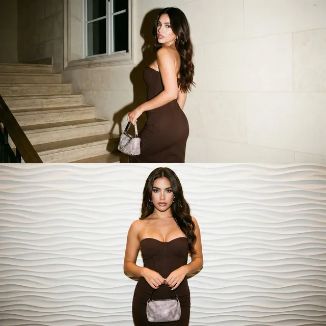 พอร์เทรตสาวสังคมหรูหรา: หันหลังมองกล้องพร้อมแฟลช
