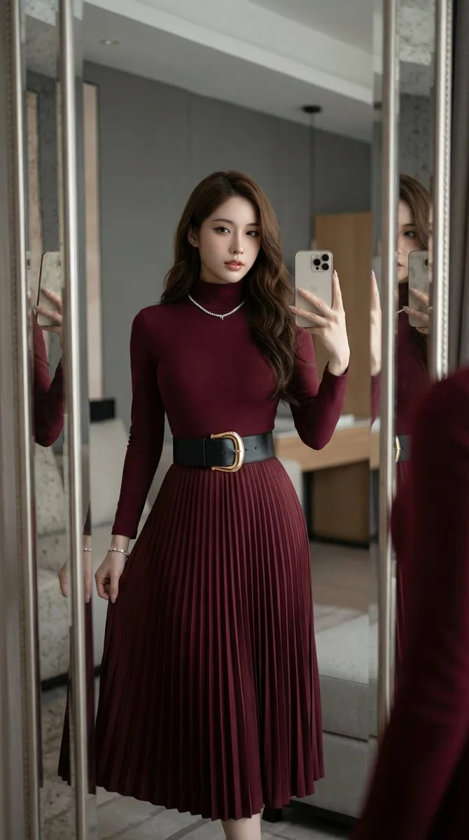 เซลฟี่สาวชุดไวน์แดงสุดหรูในโรงแรม 1