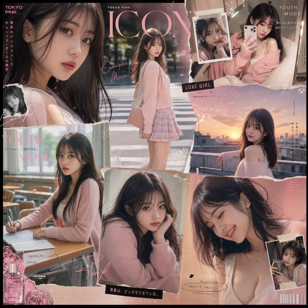 คอลลาจสาวญี่ปุ่นสไตล์นิตยสารหรู 1