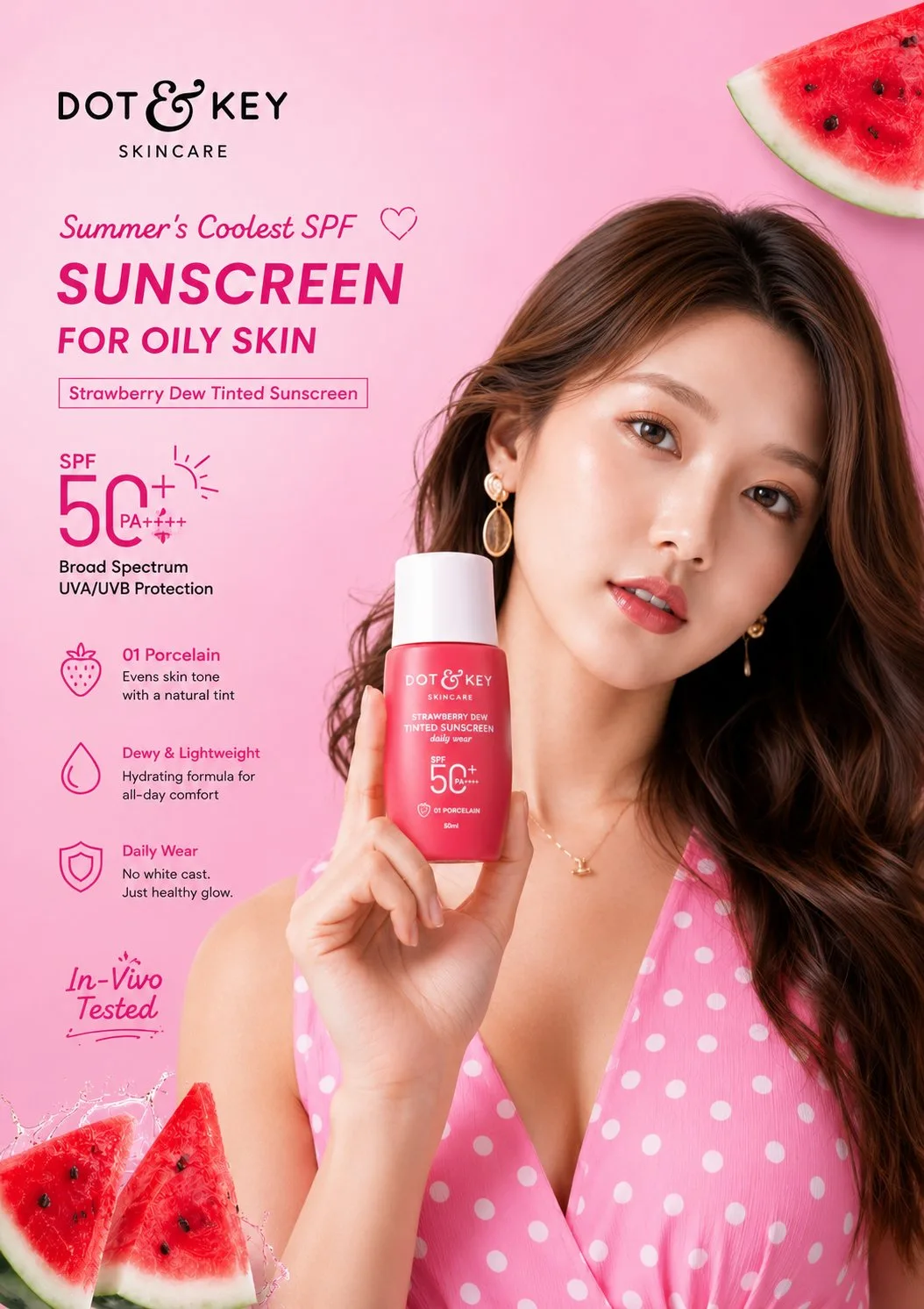 โปสเตอร์กันแดดเกาหลีสีชมพูหรูหราสไตล์มินิมอล 1