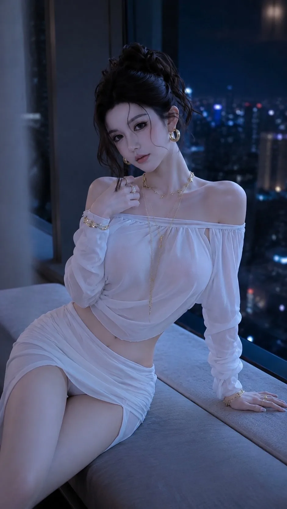 พอร์เทรตแฟชั่นหรูหรา: สาวเอเชียในราตรีเมือง 1