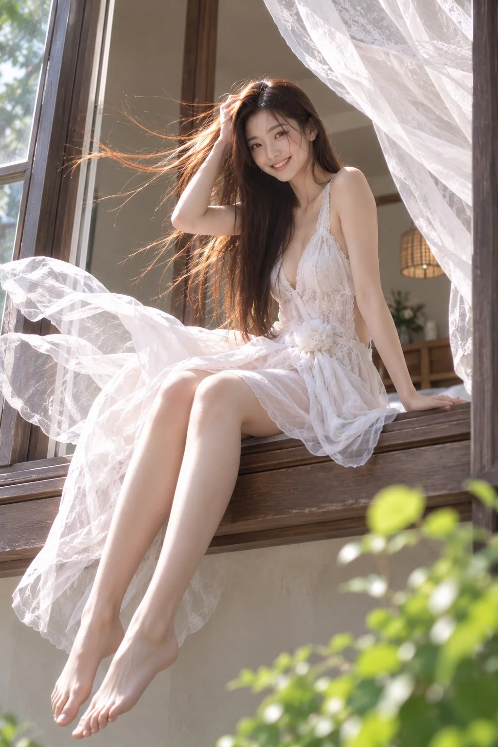 สาวเอเชียสุดหรูริมหน้าต่างวิลล่า 1