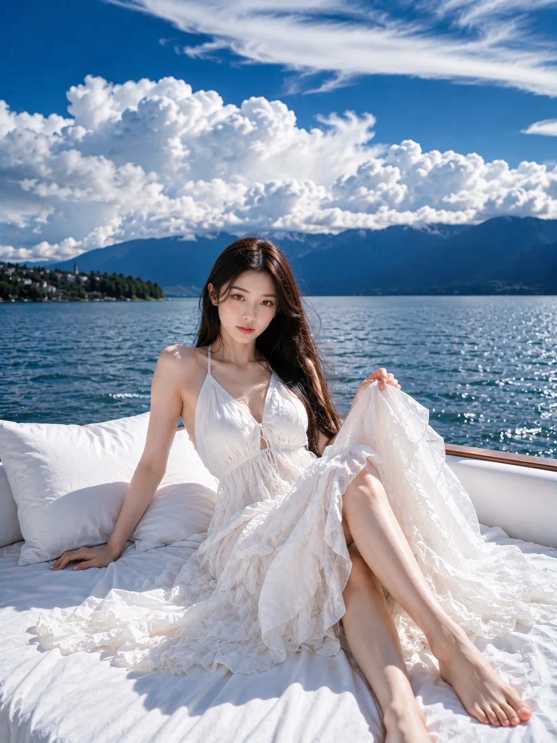 ชุดราตรีขาวบนเรือยอร์ชสุดหรู: ภาพเหมือนแฟชั่นเหนือจริง 1
