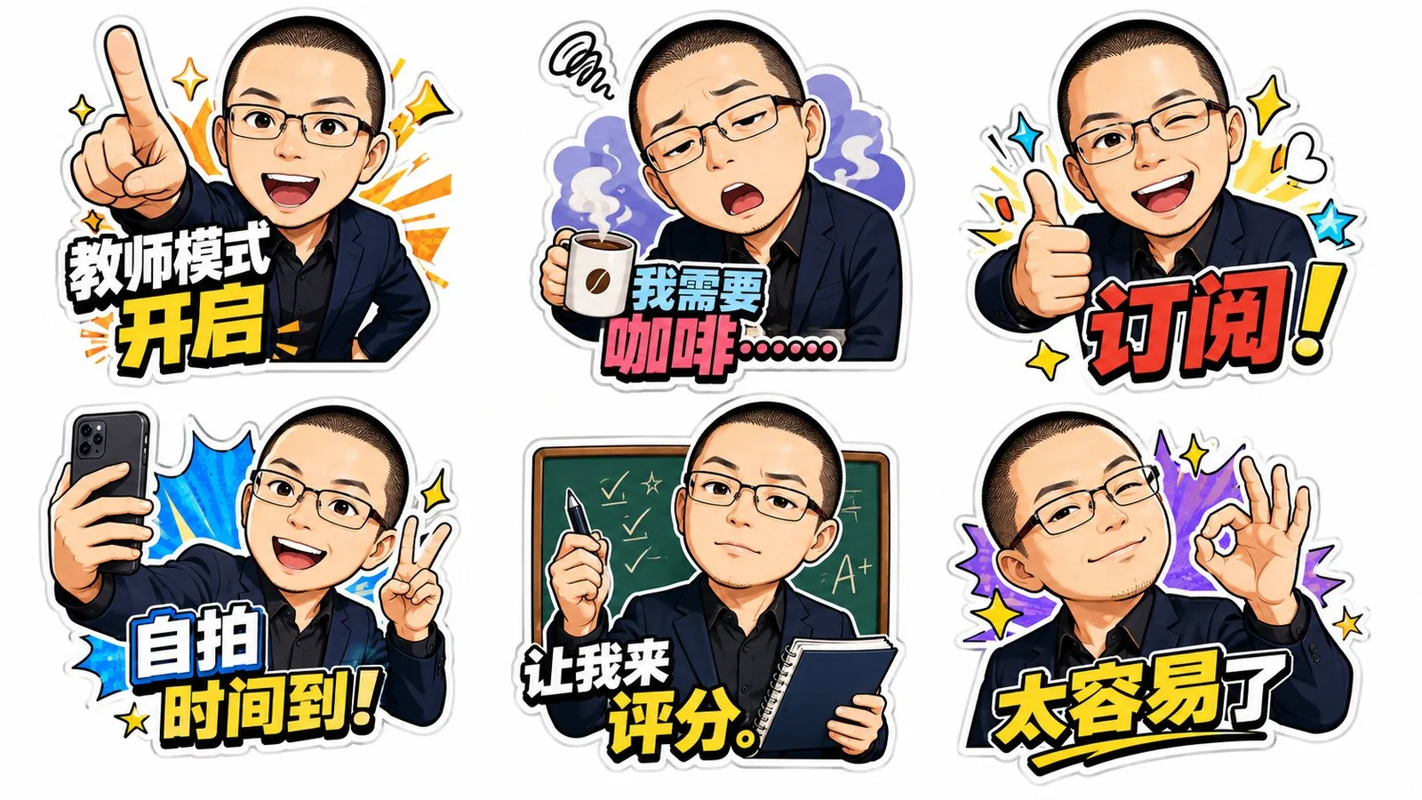 สติกเกอร์การ์ตูน Q-version สไตล์คุณครูสุดป่วน 6 แผ่น 1