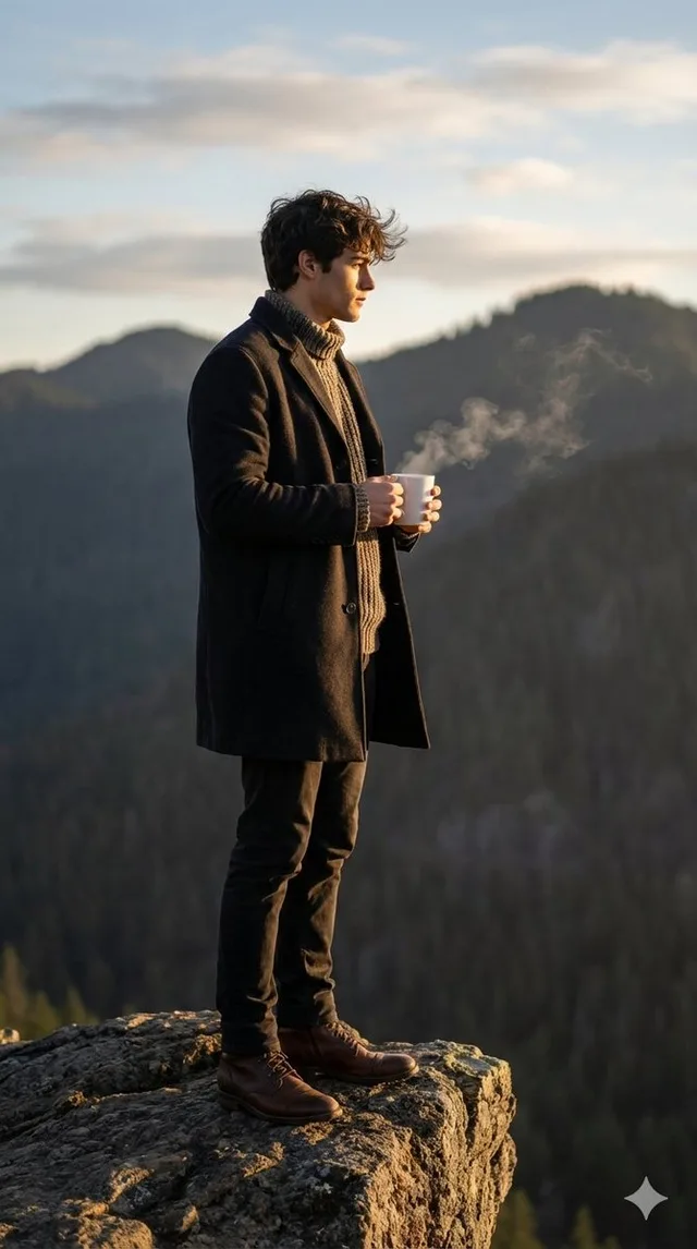 ชายผู้โดดเดี่ยวกับถ้วยกาแฟยามรุ่งอรุณ